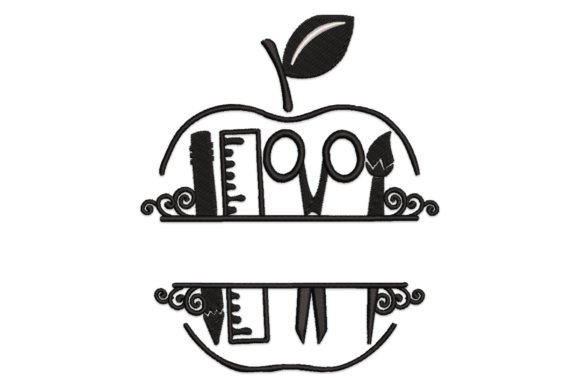 School Teacher Apple Split Monogram: A Personalized Embroidery Design for Educators